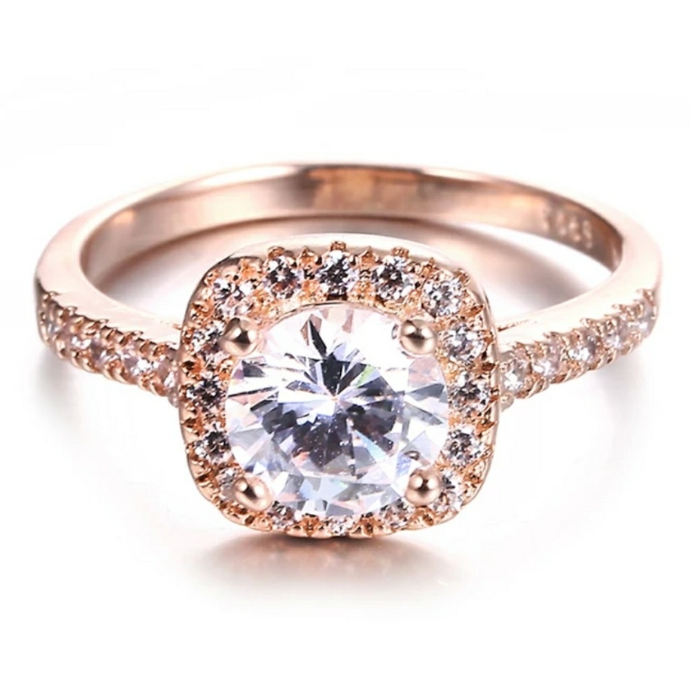 Rose Gold Round Brilliant Cut Halo Engagement Ring - Picture 6 of 8